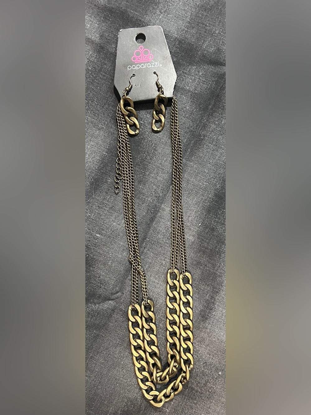 Paparazzi Antiqued Gold Multi-Chain Statement Necklace and Earrings Set